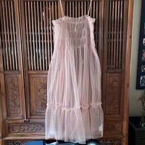 Anthropologie Pale Pink Tulle Maxi Dress
